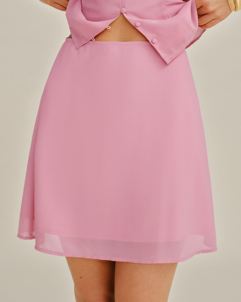 Solid Pink Chiffon Mini Skirt