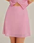 Solid Pink Chiffon Mini Skirt
