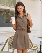 Ruched Brown Plaid Skirt