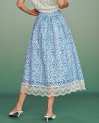 Floral Lace A-Line Skirt in Blue