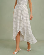 Polka Dot Midi Skirt with White Ruffles