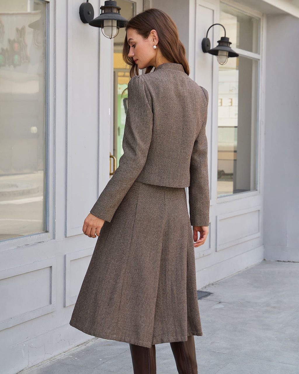 Brown Natural High-Waisted A-Line Midi Skirt