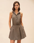 Ruched Brown Plaid Skirt