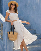 Polka Dot Midi Skirt with White Ruffles