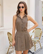 Ruched Brown Plaid Skirt