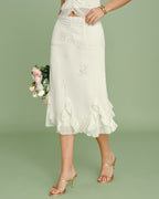 Embroidered Apricot Ruffle Midi Skirt