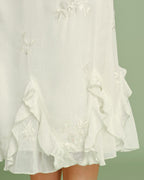 Embroidered Apricot Ruffle Midi Skirt
