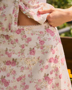 Embroidered Midi Skirt with Pink Floral Design
