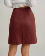 Crimson Suede Mini Skirt with Straight Slit