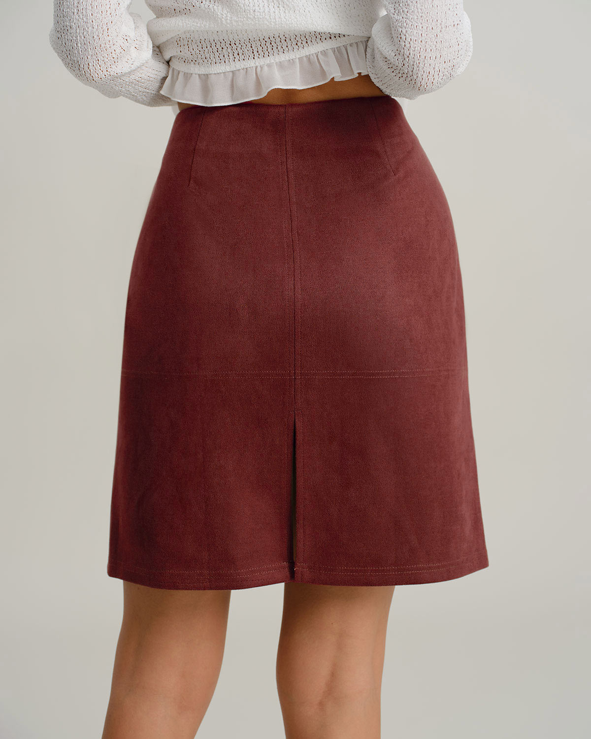 Crimson Suede Mini Skirt with Straight Slit