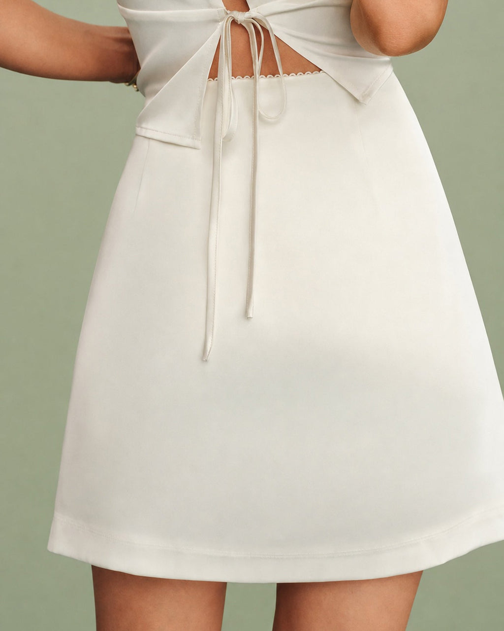 Mini Satin Skirt with Apricot Lace and Zipper Detail