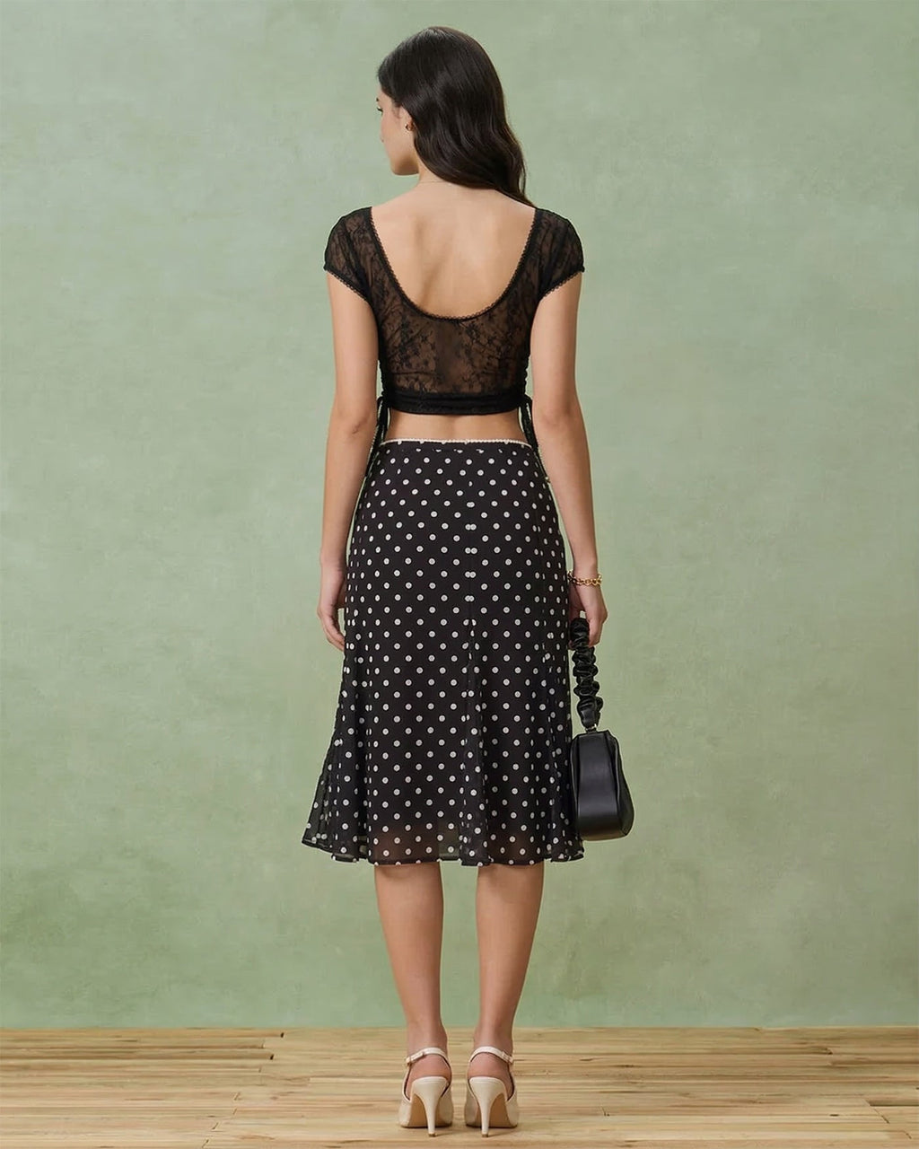 Polka Dot Mermaid Midi Skirt in Black