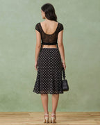 Polka Dot Mermaid Midi Skirt in Black