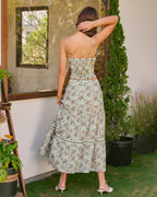 Floral Print A-Line Midi Skirt in Green
