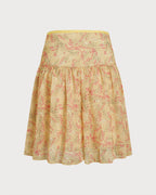 Floral Patchwork Mini Skirt in Yellow