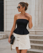 Apricot Jacquard Mini Skirt with Slit Detail