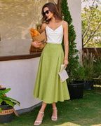 Emerald Jacquard Ruched Satin Midi Skirt