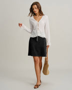 Black Suede Mini Skirt with Straight Slit
