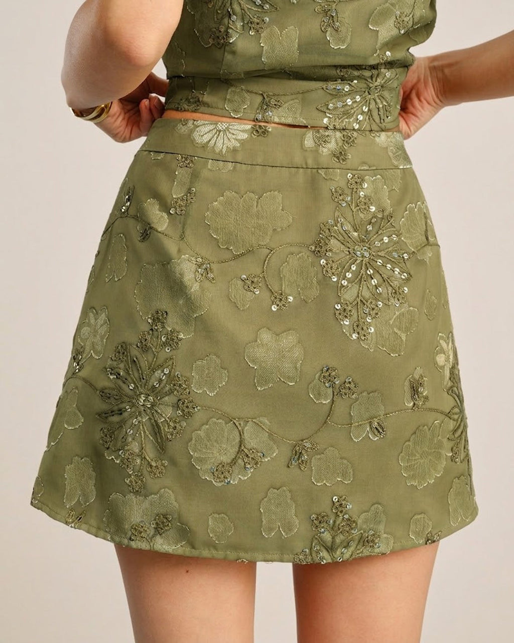 Emerald Jacquard Sequin Mini Skirt