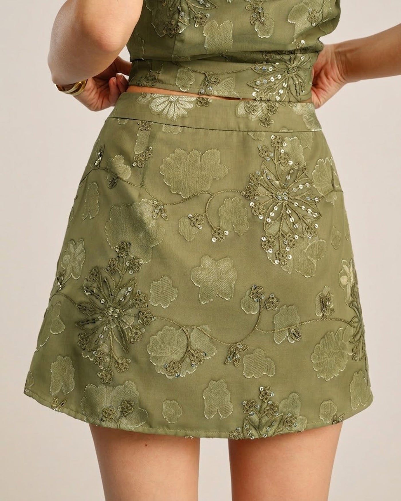 Emerald Jacquard Sequin Mini Skirt
