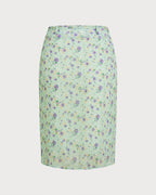 Straight Skirt with Green Floral Print