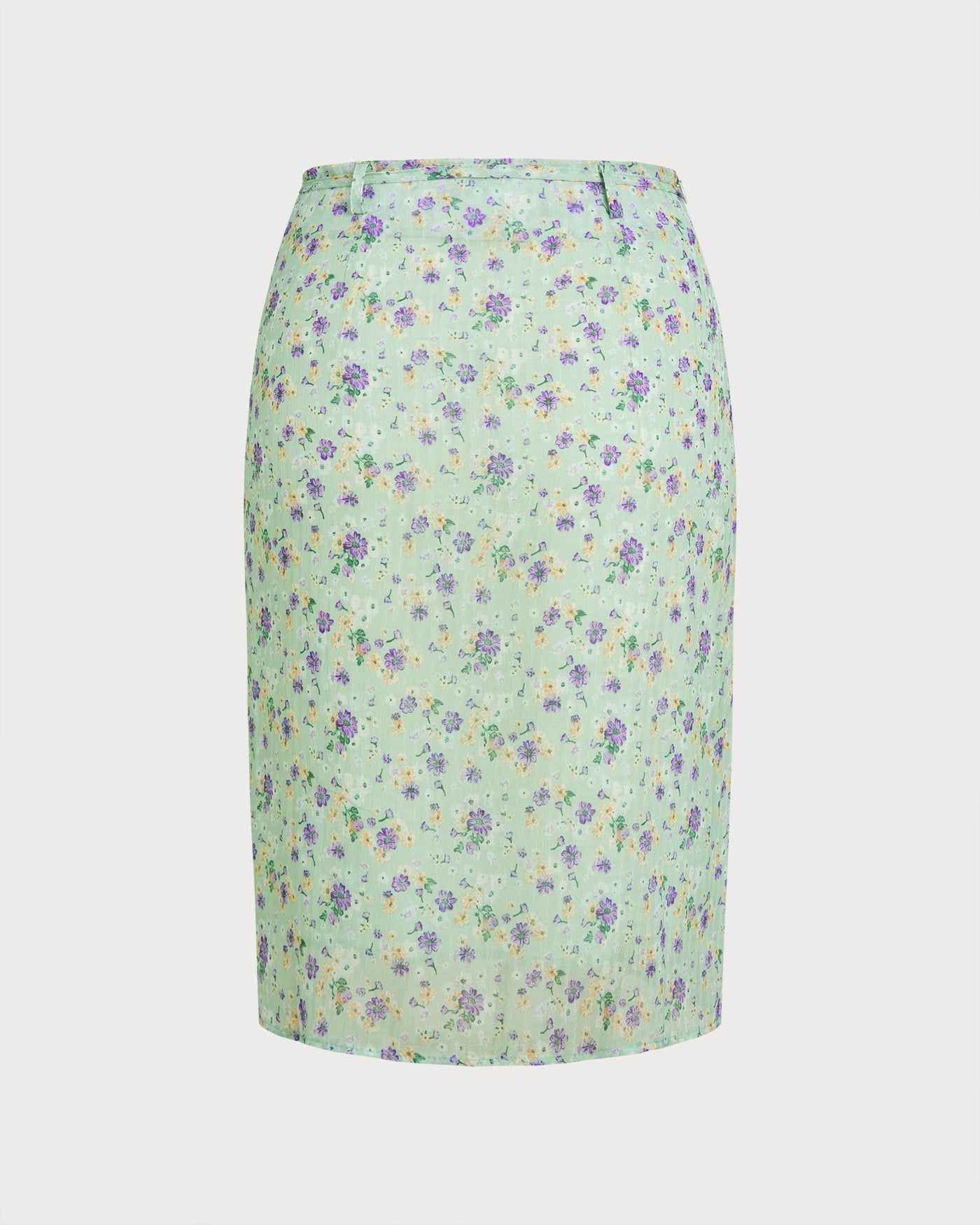 Straight Skirt with Green Floral Print