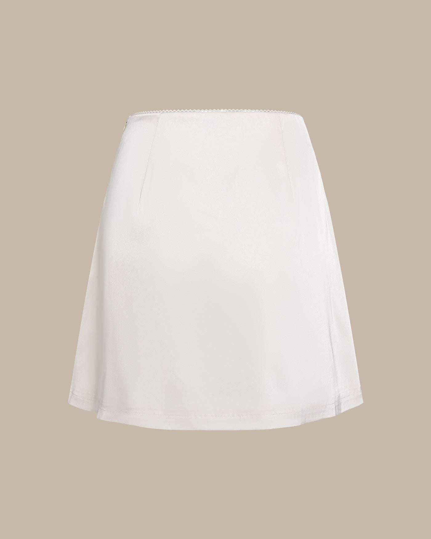 Mini Satin Skirt with Apricot Lace and Zipper Detail