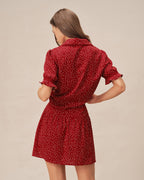Ruched Mini Skirt with Red Polka Dots