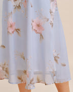 Light Purple Floral Print A-Line Midi Skirt