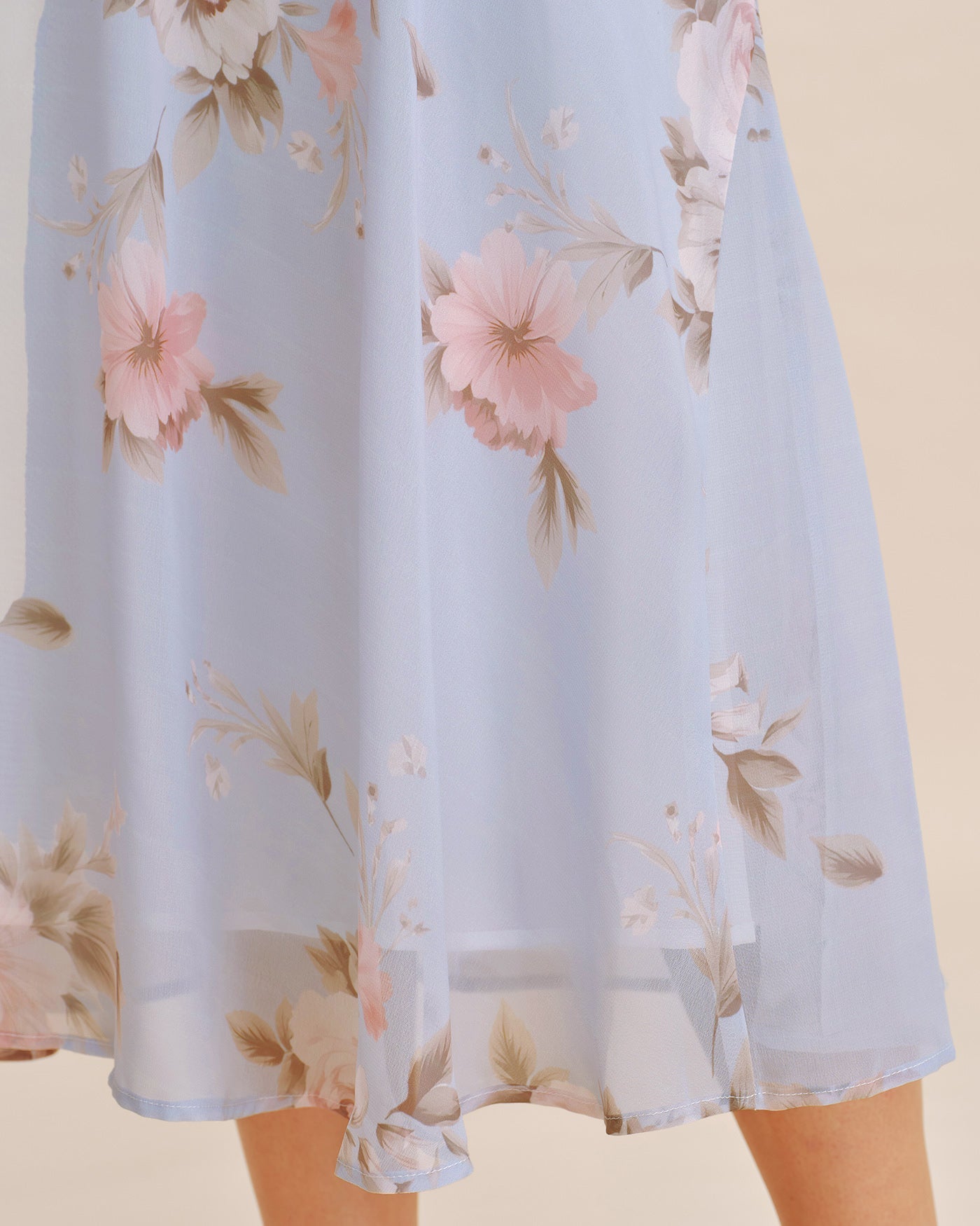 Light Purple Floral Print A-Line Midi Skirt