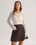 High-Waisted Brown Pocket Skirt