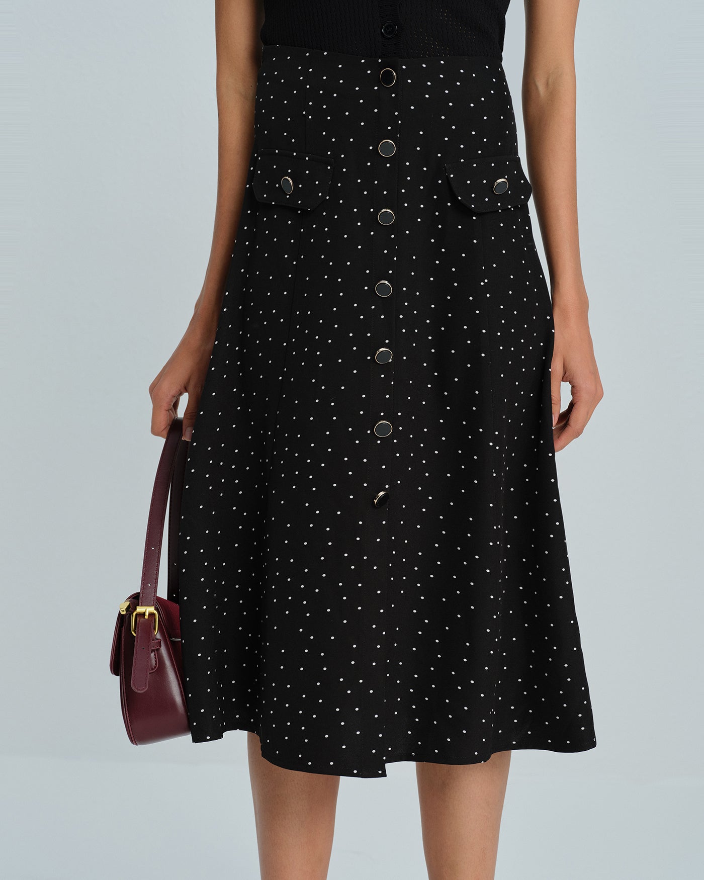 Polka Dot Midi Skirt in Black