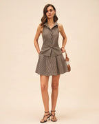 Ruched Brown Plaid Skirt