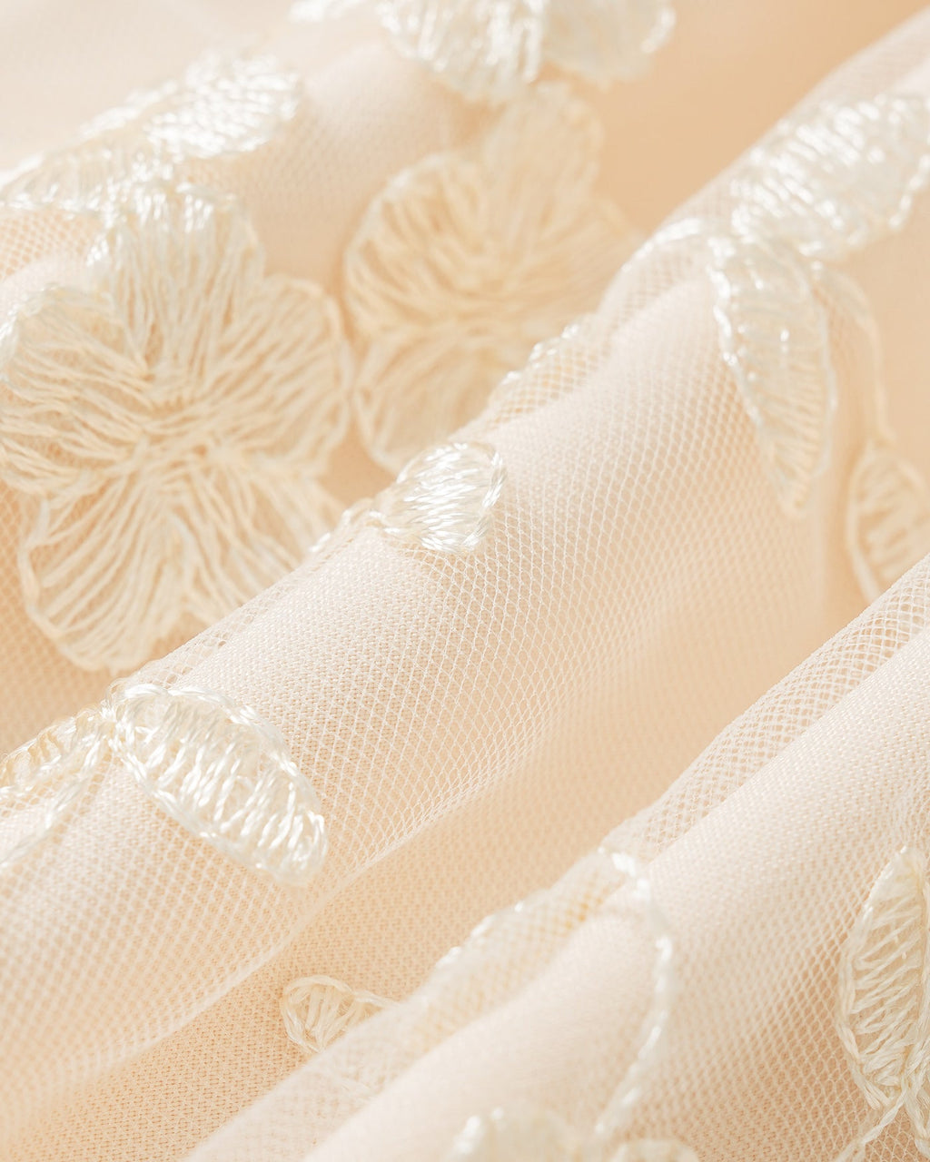 Apricot Floral Embroidered Mesh Midi Skirt