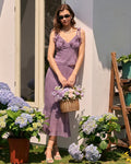 Floral Print Purple Mermaid Midi Skirt
