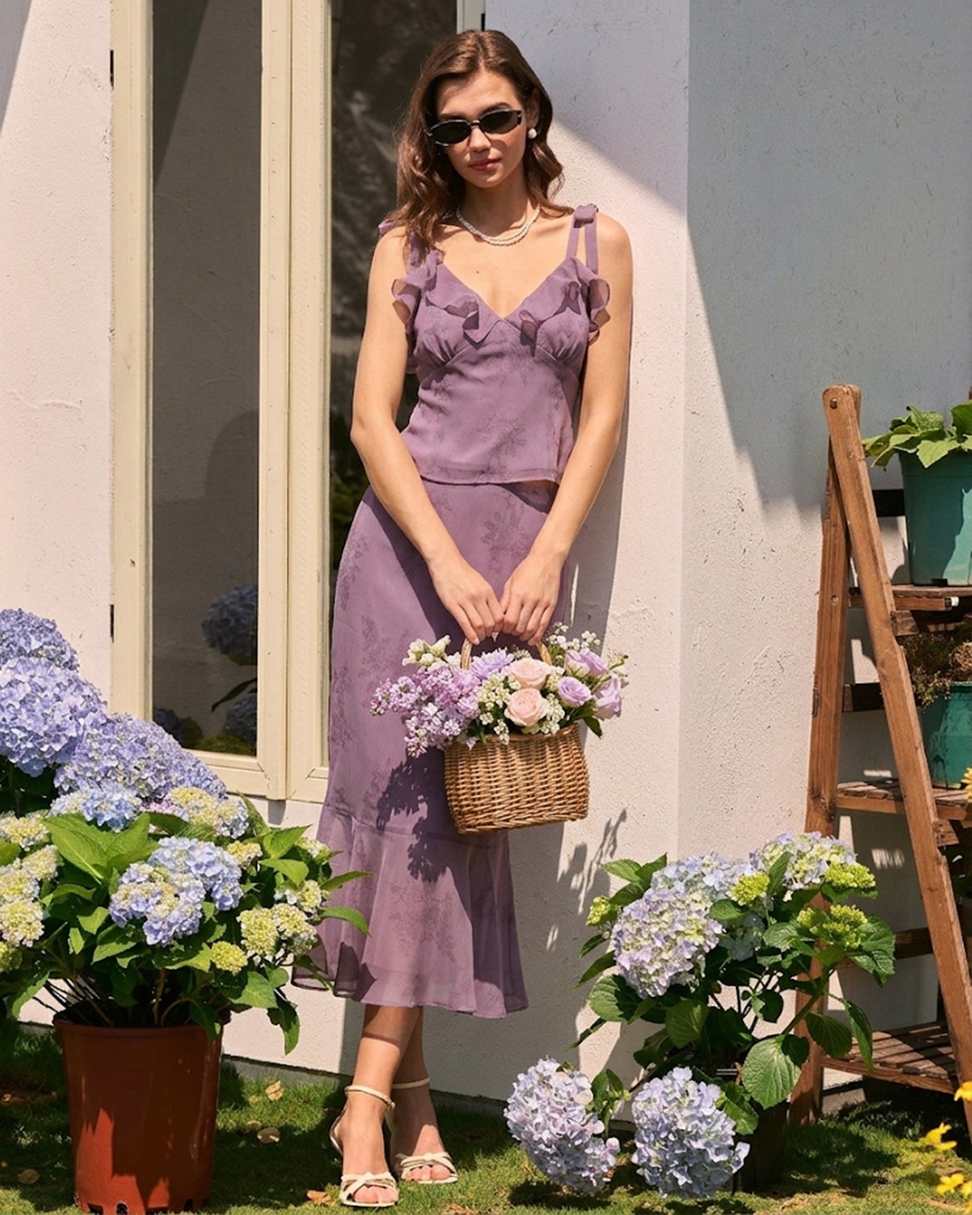 Floral Print Purple Mermaid Midi Skirt