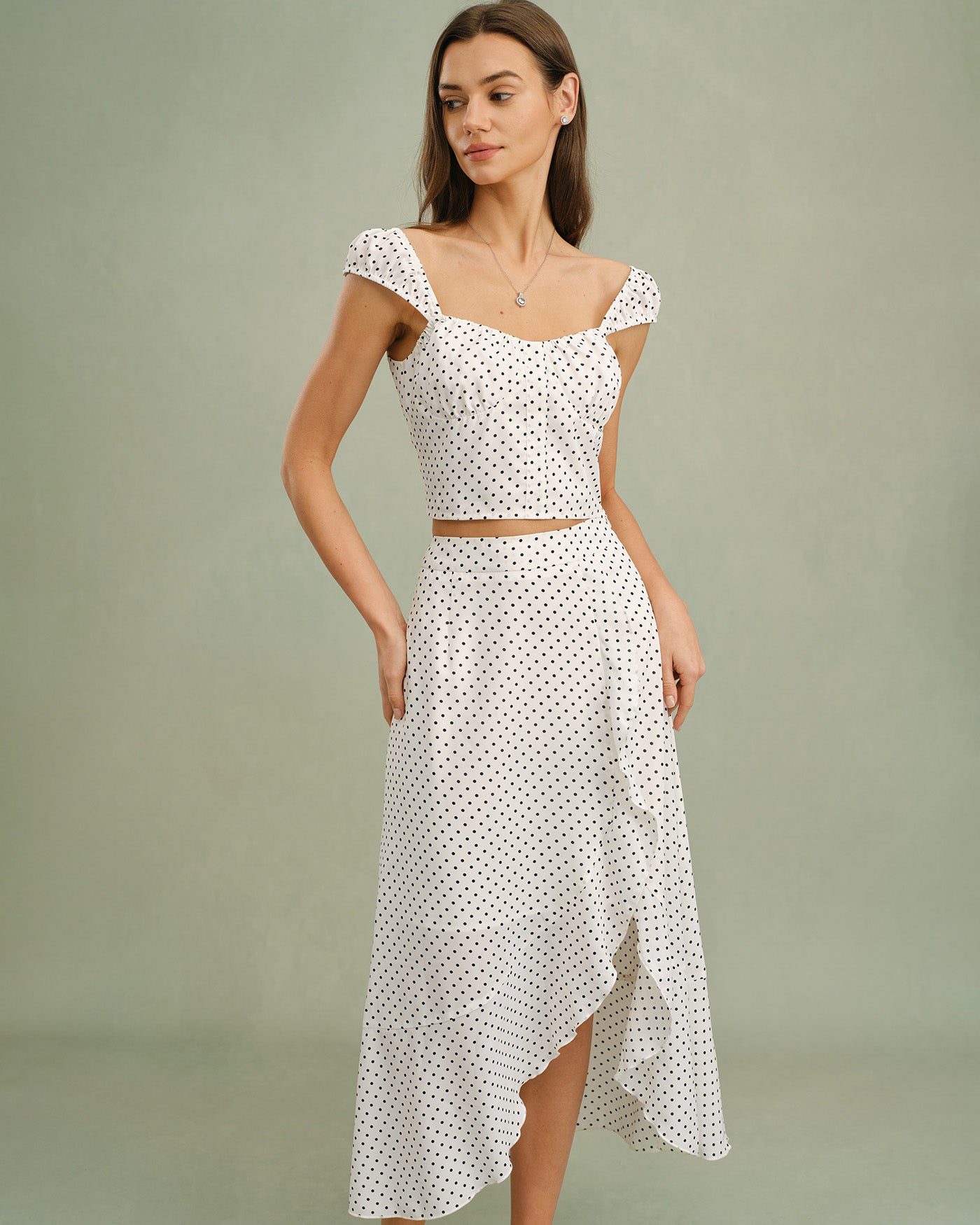 Polka Dot Midi Skirt with White Ruffles