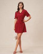 Ruched Mini Skirt with Red Polka Dots