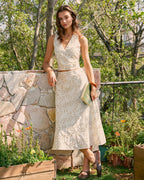 Embroidered Midi Skirt in Beige