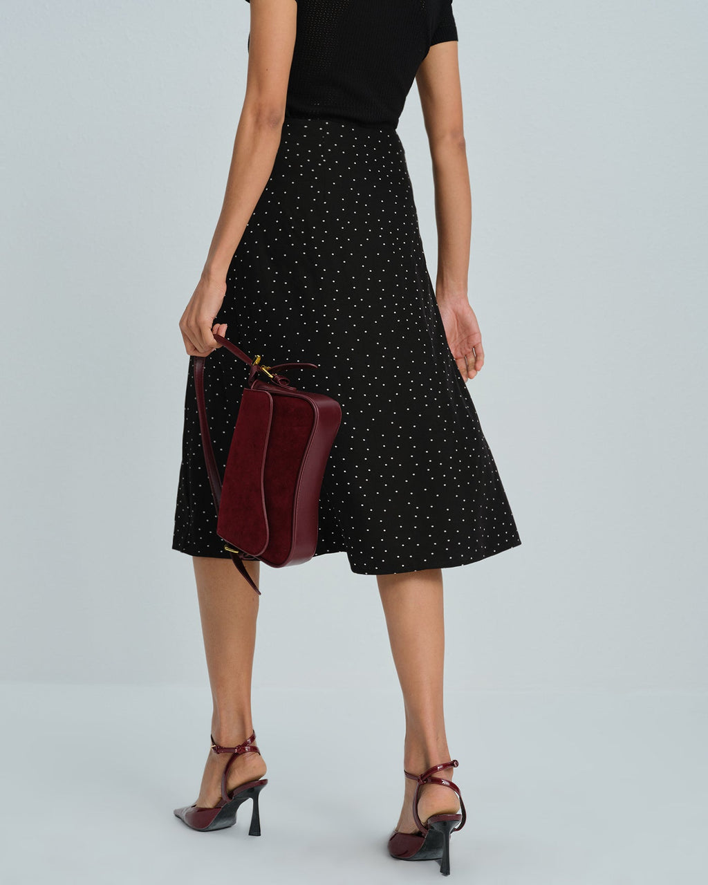Polka Dot Midi Skirt in Black