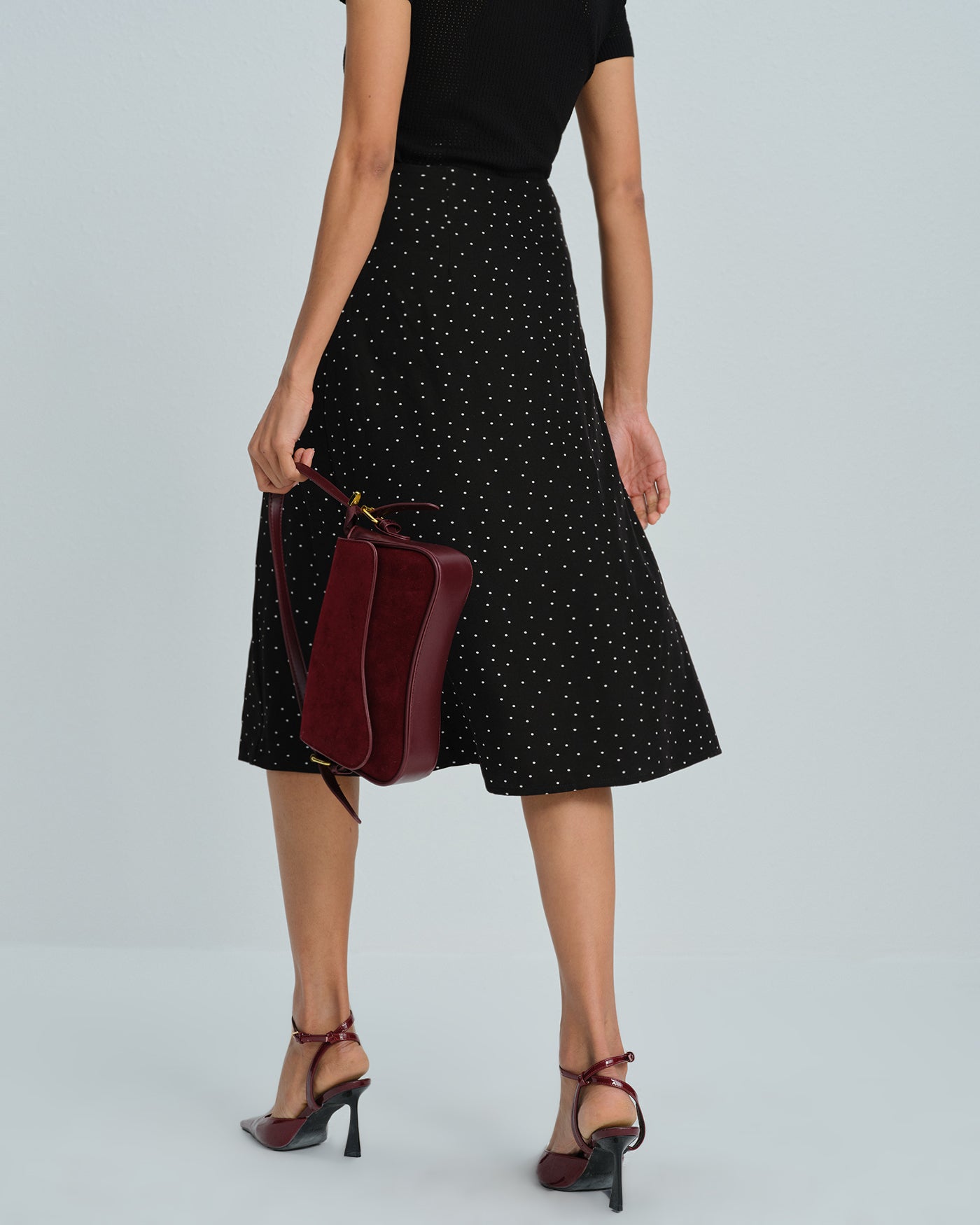 Polka Dot Midi Skirt in Black