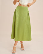 Emerald Jacquard Ruched Satin Midi Skirt