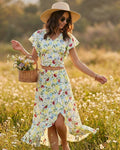 Floral Ruffled A-Line Midi Skirt
