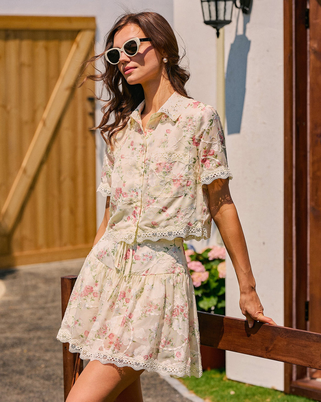 Floral Lace Mini Skirt with Tie Detail