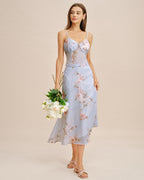 Light Purple Floral Print A-Line Midi Skirt