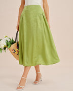 Emerald Jacquard Ruched Satin Midi Skirt