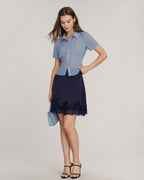 Mini Skirt in Blue Lace and Satin
