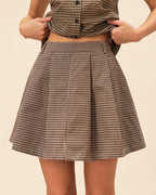 Ruched Brown Plaid Skirt