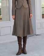 Brown Natural High-Waisted A-Line Midi Skirt