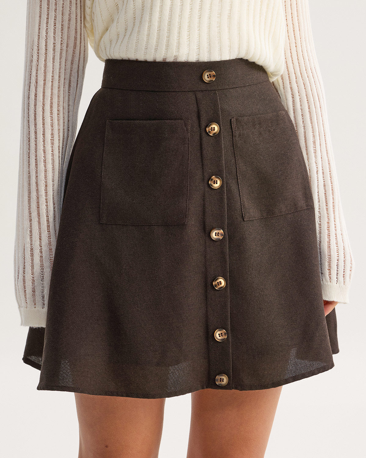 High-Waisted Brown Pocket Skirt